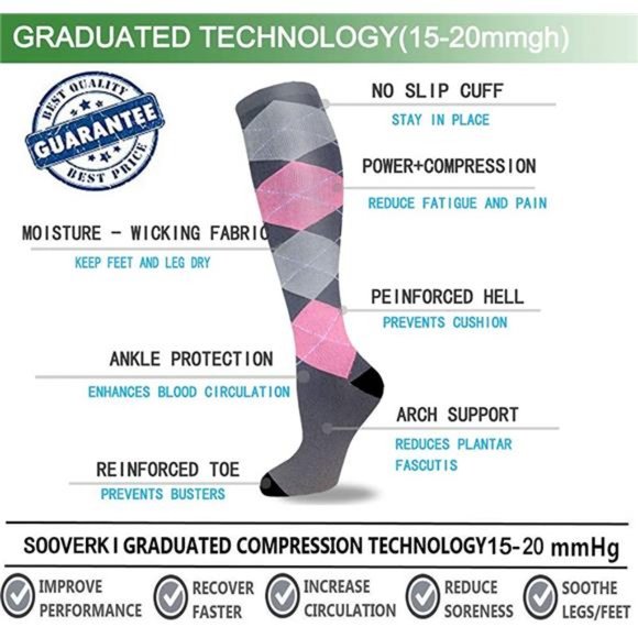 Copper Compression Socks Women and Men Circulation 6 Pairs - Picture 4 of 6